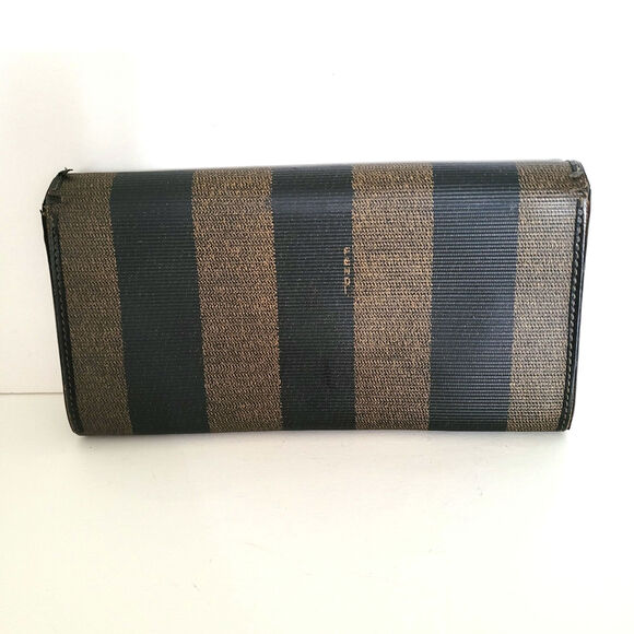 Fendi Vintage Pequin Wallet Canvas Leather Wallet Black Clutch Envelope Large - Picture 2 of 12